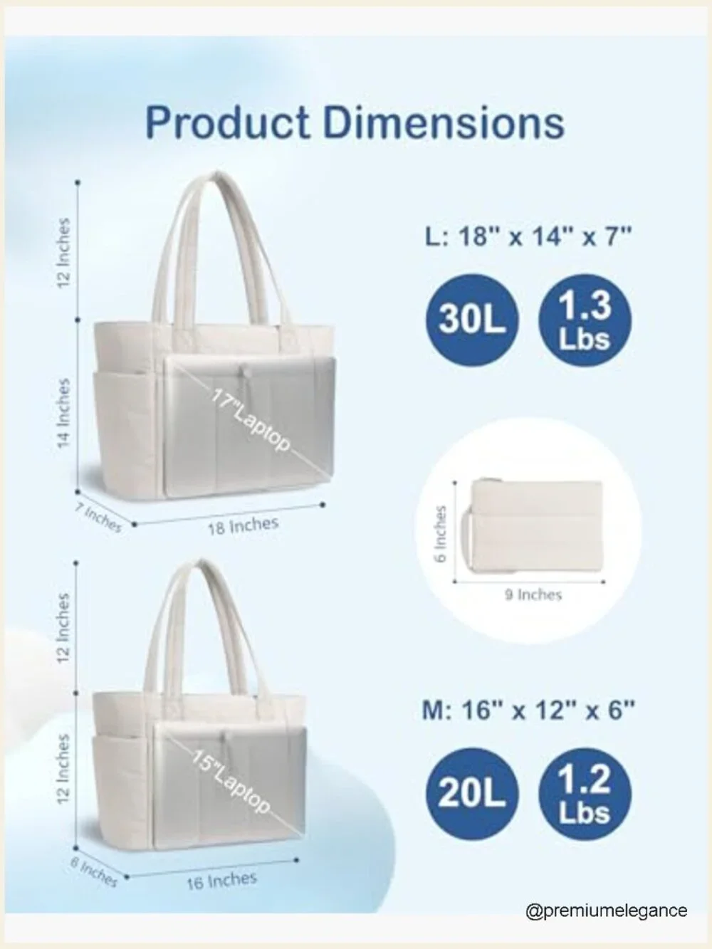 Puffy Tote Bag with Cup Holder Laptop Compartment Trolley Sleeve Work Travel